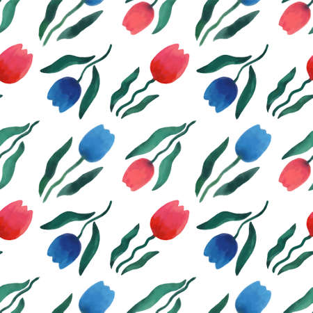 Watercolor seamless pattern with tulips. Vector illustrationのイラスト素材