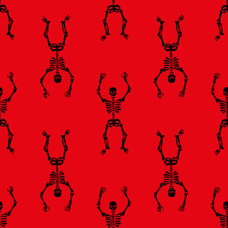 pattern of skeletons on a red backgroundのイラスト素材