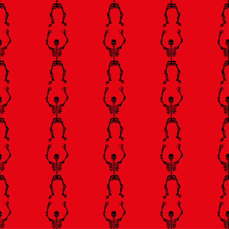 pattern of skeletons on a red backgroundのイラスト素材