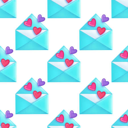 seamless pattern of Blue envelope with romantic messageの写真素材