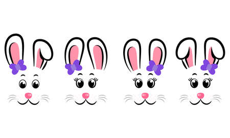 Set of Easter bunnies with bows. Easter Bunniesのイラスト素材