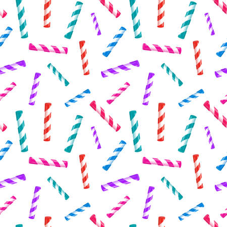seamless pattern with multicolored striped candy sticksの写真素材