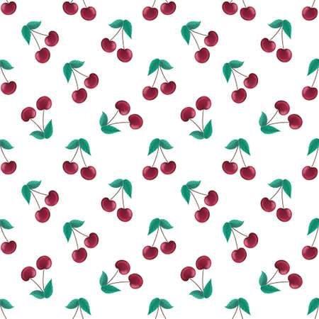 Seamless pattern with cherry on white backgroundの写真素材