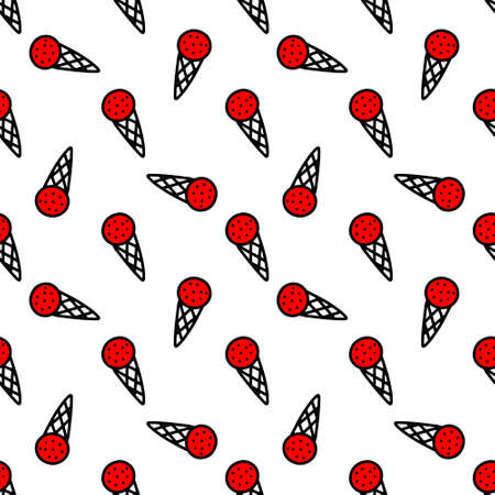 Seamless pattern with ice cream in a cone.