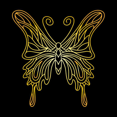 The golden butterfly is an insect. beetle linear vector illustrationのイラスト素材