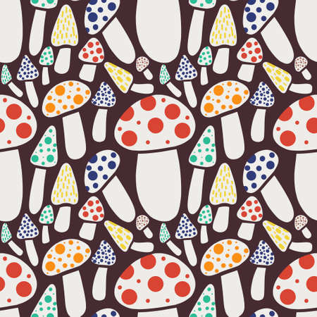 Seamless pattern with wild mushrooms and toadstoolのイラスト素材