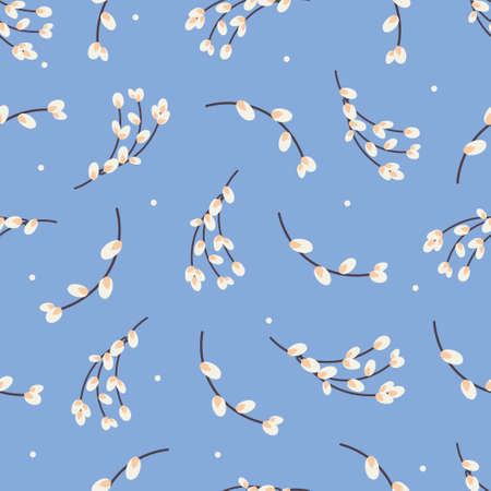 Willow seamless pattern. Willow twigs backgroundのイラスト素材