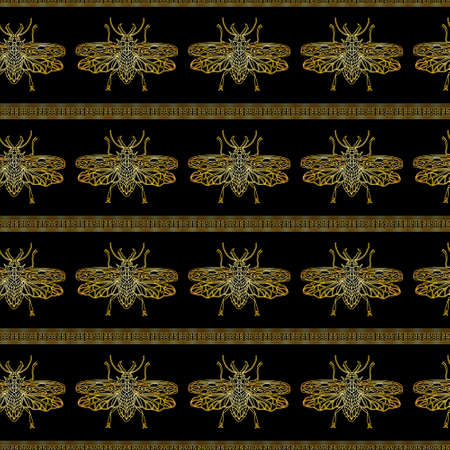 Golden beetles seamless pattern. Bohemian pattern with bugsの写真素材
