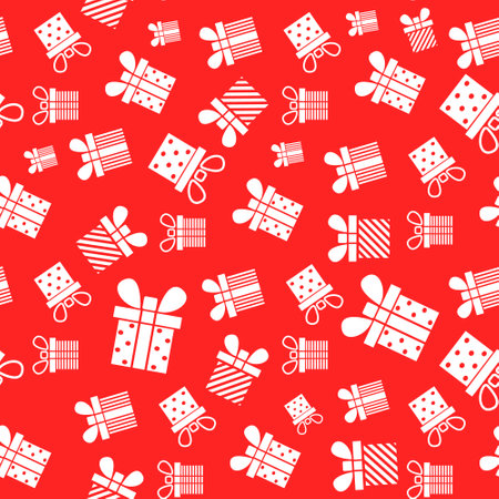Seamless pattern with white Gift boxes on a red backgroundのイラスト素材