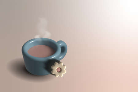 A cup of coffee and a flower. 3D render illustrationの写真素材