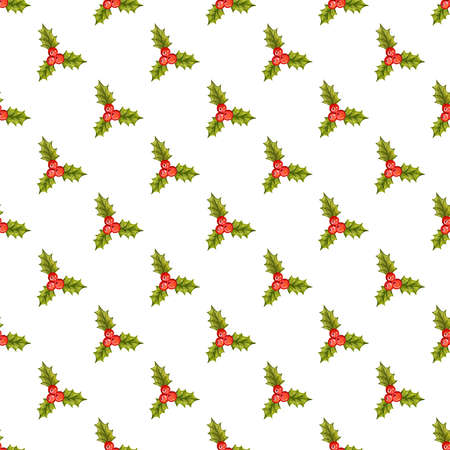 Seamless Christmas pattern with holly berriesの写真素材