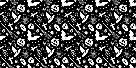 Halloween traditional spooky items isolated on black background.のイラスト素材