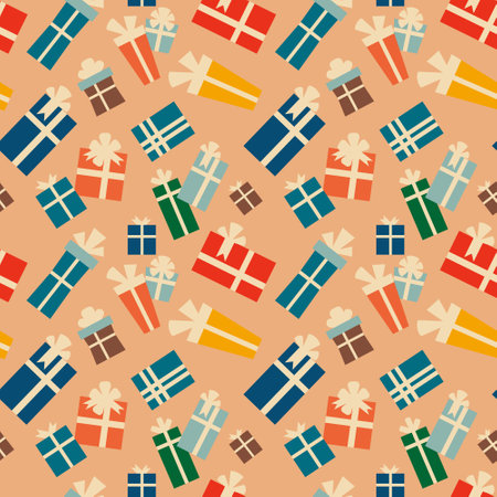 Retro vintage Christmas pattern with gift boxesのイラスト素材