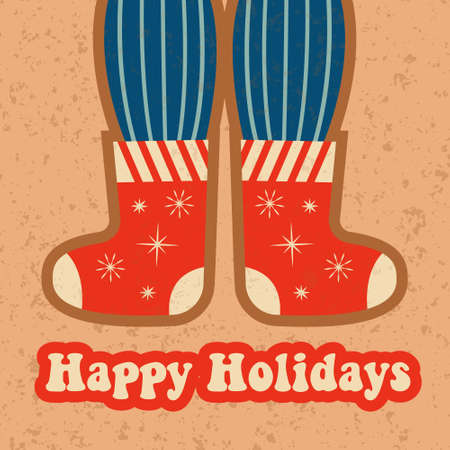 Groove retro Christmas card. Vector illustrationのイラスト素材