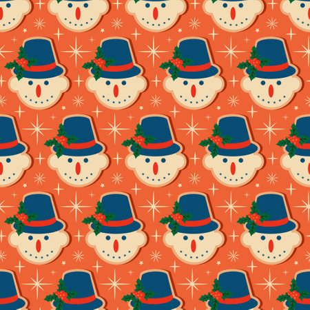 Christmas seamless pattern with Snowman headsのイラスト素材