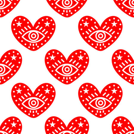 Seamless heart pattern decorated with an eyeのイラスト素材