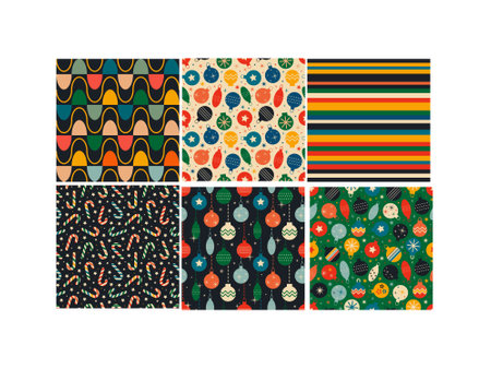 Vintage retro Christmas seamless patterns in the style of the 60s and 70s