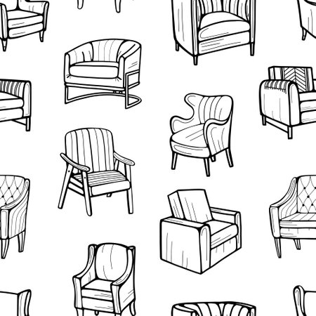 Furniture seamless pattern.. Hand-drawn vector illustrationのイラスト素材