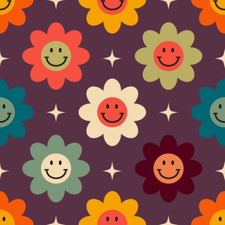 Retro seamless pattern with flowers in 60s styleのイラスト素材