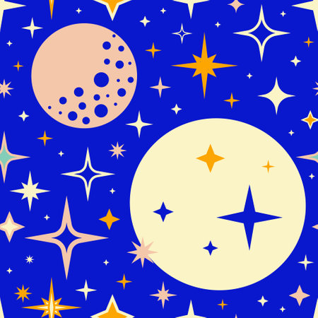 Retro vintage pattern with moon and stars in 50s styleのイラスト素材