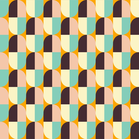 Retro vintage Mid Century pattern in 70s style. Retro geometrical seamless background. Vector illustrationのイラスト素材