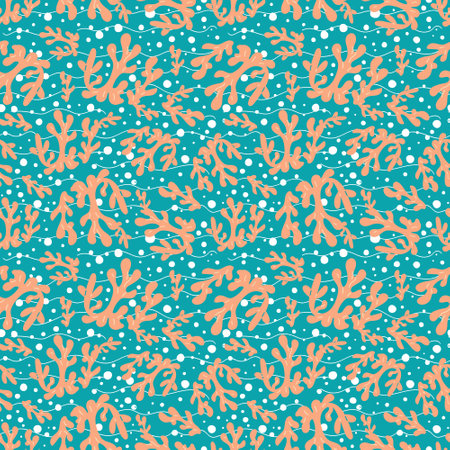 Seamless background with corals and bubbles on a blue background. Vector illustrationのイラスト素材