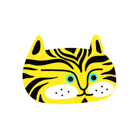 Funny childish cute tiger face. Vector illustration in doodle style. Vector illustrationのイラスト素材