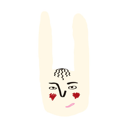 Funky rabbit with a lovely face. Freaky comic rabbit face. Bizarre Valentine's Day Card in modern doodle style. Vector illustrationのイラスト素材