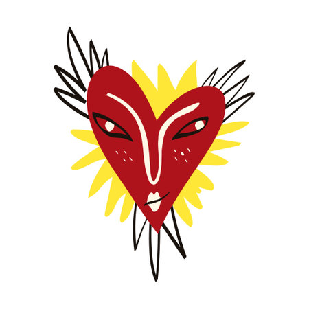 Funky heart with a smile face. Valentines Day Freaky comic heart in modern doodle style. Vector illustrationのイラスト素材