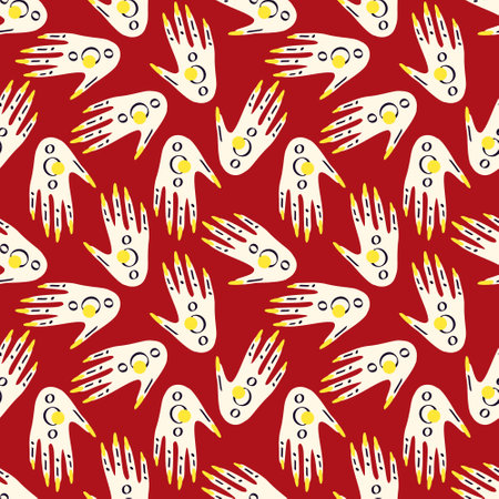 Seamless pattern with Magical mystical symbol hands with eyes. Vector illustrationのイラスト素材