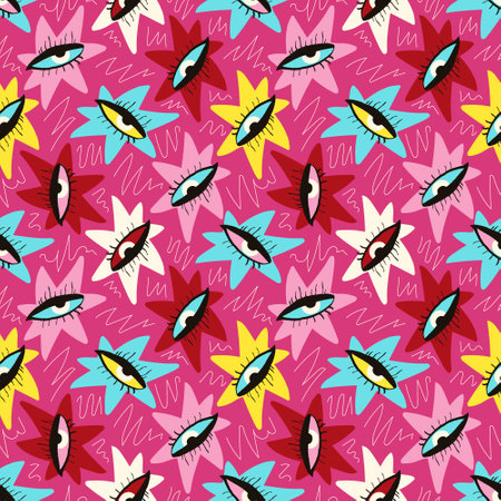 Ethnical magical mystical eyes seamless pattern. Vector illustration in doodle styleのイラスト素材
