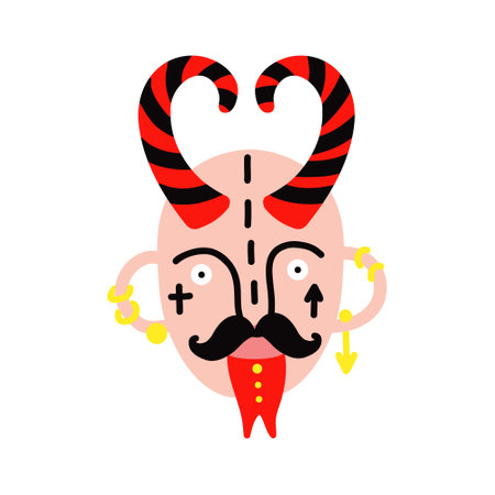 Ugly demon head. Bizarre demon face vector illustration in doodle style