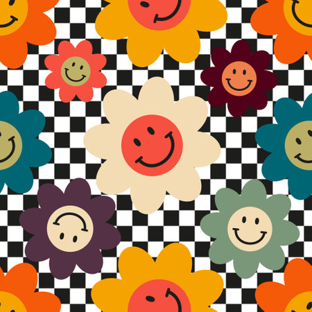 Retro Vintage pattern with flowers in 60s style. Vector illustrationのイラスト素材