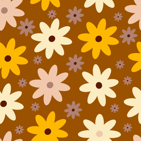 Retro Vintage boho spring pattern with flowers in 60s styleのイラスト素材