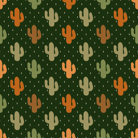 Boho pattern with cactus in muted earthy tones. Tribal pattern with succulent cactus flowers.のイラスト素材