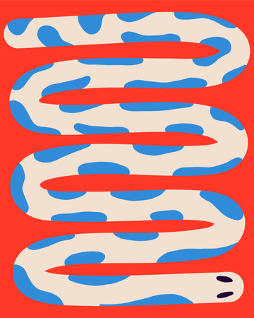 Vibrant groovy snake card in modern trendy naive style. Minimalistic funky bizarre snake