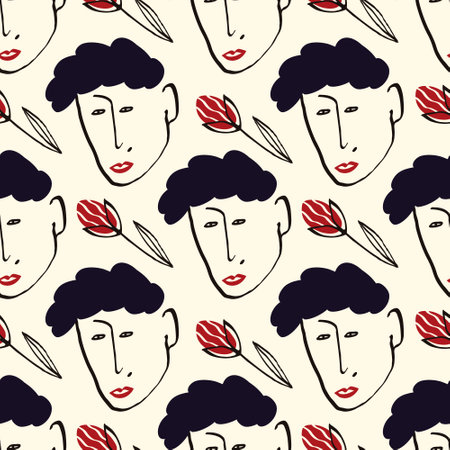 pattern with stylized face of man in retro vintage styleのイラスト素材