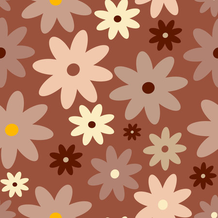Retro Vintage boho spring pattern with flowers in 60s styleのイラスト素材