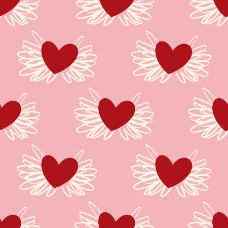Valentines Day pattern with vibrant expressive funky hearts. Groovy cute love heartsのイラスト素材