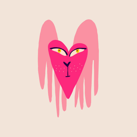 A cute whimsical strange clockwork heart with wings and a funny surprised faceのイラスト素材