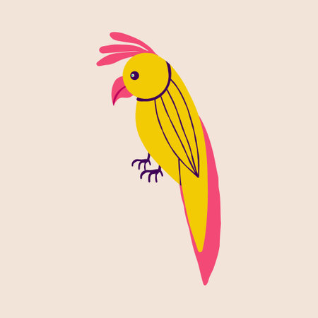 Bright colorful parrot. Illustration in a modern childish hand-drawn styleのイラスト素材