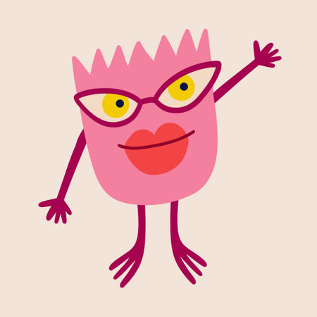 A quirky cute character with glasses and plump lips is an illustration in a modern childish hand-drawn style for Halloweenのイラスト素材