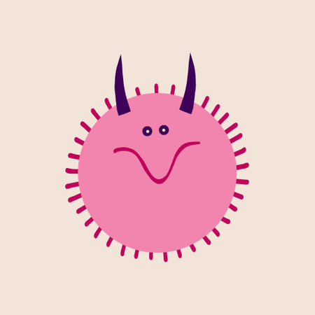 Funny scary shaggy demon. Illustration in a modern childish hand-drawn styleのイラスト素材