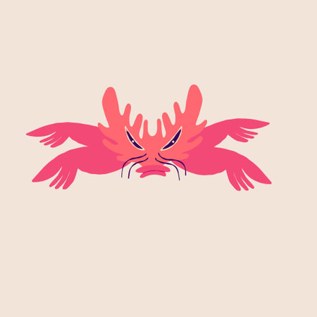 Cute Fancy pink Sea Crab character with Long Tentacles. Illustration in a modern childish hand-drawn styleのイラスト素材