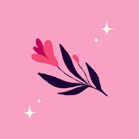 Creative quirky pink flowers, bright card with wildflowers in vibrant colorsのイラスト素材