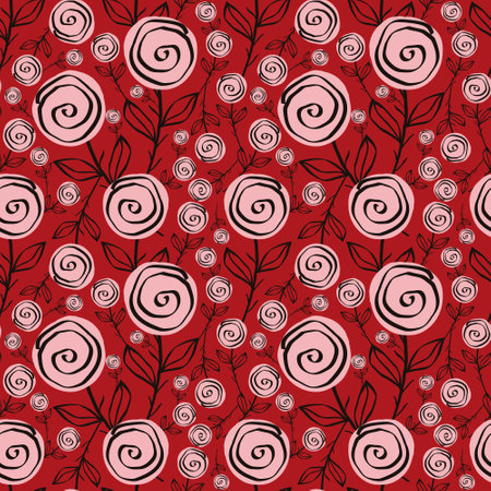 Stylized creative vibrant quirky expressive floral pattern in 60s in bright pink and red juicy colorsのイラスト素材