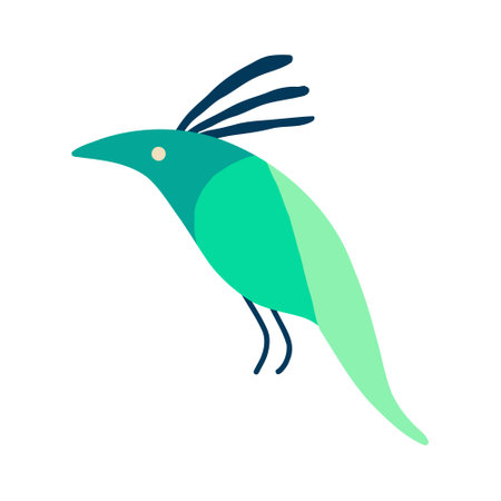 Fancy weird green bird. A bizarre fairy-tale firebird, Illustration in modern childish hand drawn styleのイラスト素材