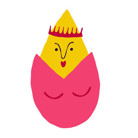 Funny quirky haughty egg-the queen in the crown. A groovy funky character for Easterのイラスト素材