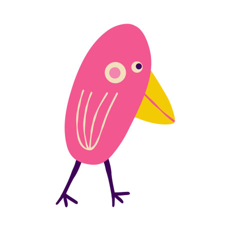 Cute weird red bird. A bizarre fairy-tale firebird, Illustration in modern childish hand drawn styleのイラスト素材