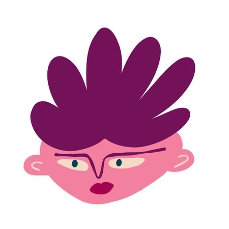 Funny charming girl with awesome face. Illustration in a modern hand-drawn childish styleのイラスト素材